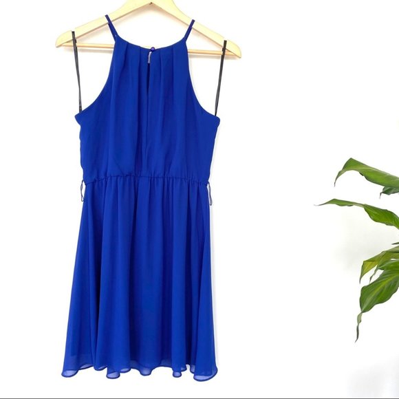 Royal blue mini dress with elasticized waist - Picture 3 of 10